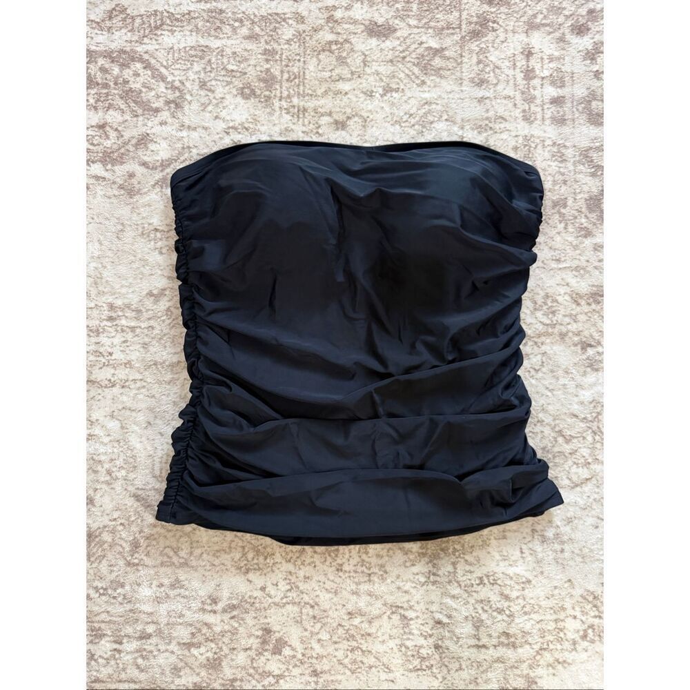 Ocean BluesâWomen's Ruched Tummy Control Bandeau Tankini Swim Top Black Size XXL